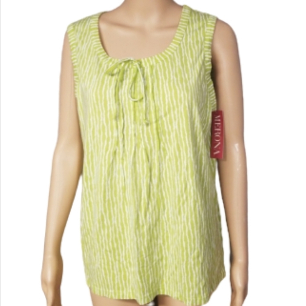 Merona Green & White Sleeveless Top